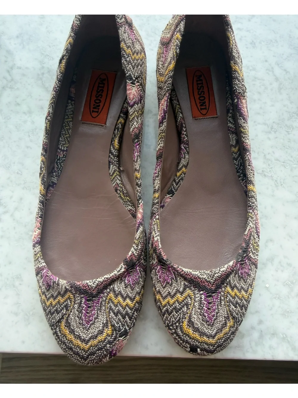 Missoni Multicolor Knit Pattern Ballet Flats — Black, Purple, Yellow Accents